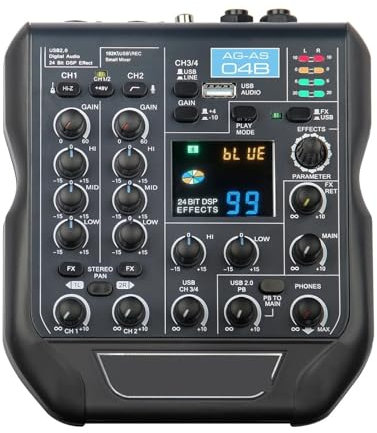 Mixer DJ, Mini console di missaggio a 4 canali Mixer audio 24 bit 192 KHz 99 effetti DSP Bluetooth
