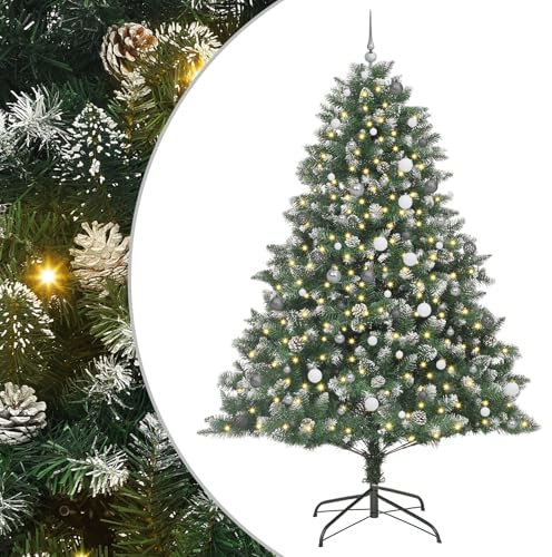 vidaXL Albero di Natale da 240 cm con Un Set di Palline Verdi e Grigie, Realizzato in plastica PVC, con Illuminazione LED Integrata. Ha 8 modalità Diverse, Alimentato Tramite USB, Adatto Sia per INT