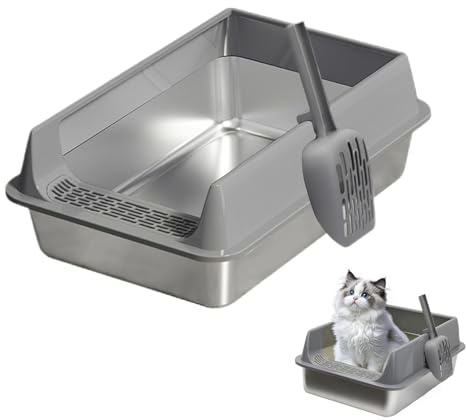 Arenero Gato Acero Inoxidable, Caja Sanitaria Semicerrada para Gatos, Caja Sanitaria para Mascotas A Prueba De Salpicaduras con Pala, Cajas Sanitarias Grande Paras Todos Los Gatos Y Conejos