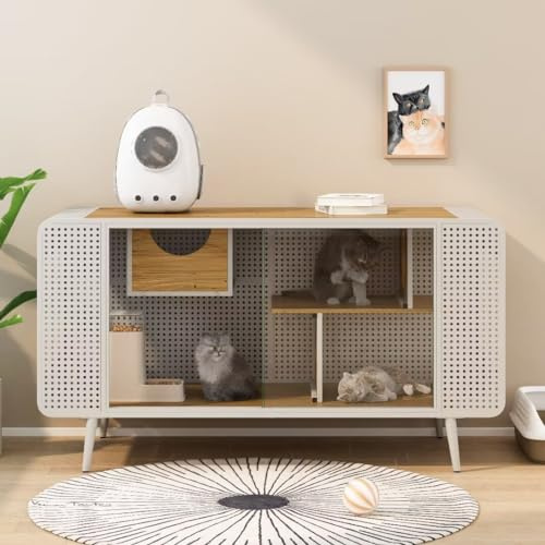Katzenkäfig Modern Geräumiges Katzenhaus mit Gehege aus gehärtetem Glas