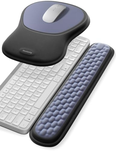 meatanty Memory Foam Wrist Rest Set for Keyboard and Mouse, Black and Blue | Two-piece set with breathable Lycra fabric and non-slip bases for stable, comfortable typing, office work and gaming.