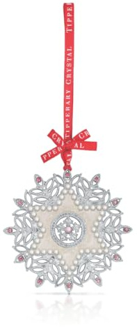 Tipperary Crystal Pearl Snowflake Christmas Decoration – Elegant Silver Hanging Ornament with Crystals