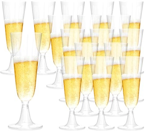 Lanovuto 50 Pièces Flute Coupe Champagne Plastique, 160 ml Verre a Champagne Reutilisable Transparent, Verre Gobelet à Biere Vin Cocktail, pour Fêtes, Mariages, Noël