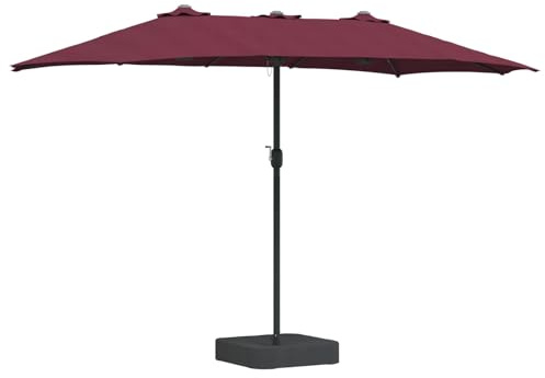Garten-Sonnenschirm Bordeauxrot, 385x209x244cm, Polyester Sonnenschutzmarkisen, rechteckiges Sonnensegel für Terrasse, solar LED-Beleuchtung, wetterfest klappbar