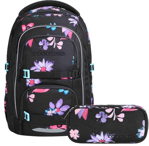 Coocazoo Porter Laser Lights Schulrucksack Set 2tlg. inkl. Schlamperbox (Floral Artnight)