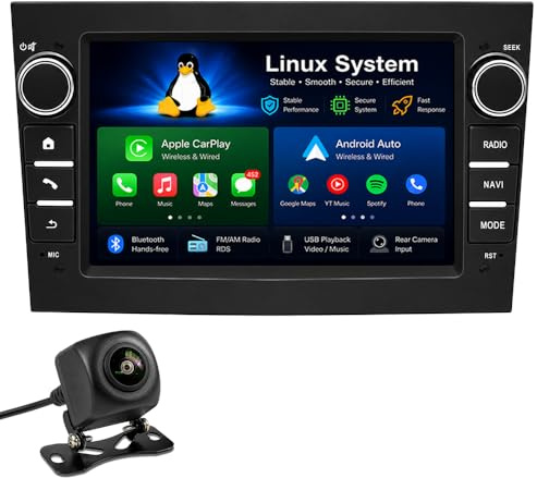 Wireless CarPlay Android Auto Screen for Vauxhall Opel Corsa D Astra H Zafira B, 7'' Linux Car Radio Sat Nav Player, DSP Bluetooth FM RDS, Touchscreen Headunit, Rear View Camera, Plug & Play (Black)