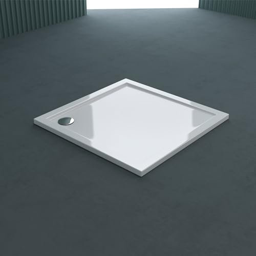 doporro Receveur de Douche Antiglisse Bac à Douche Carré Extraplat Acrylique Blanc Faro01 90x90x4cm