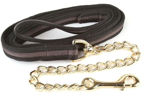 Hy Soft Webbing Lead Rein with Chain - Black/Grey - 2m
