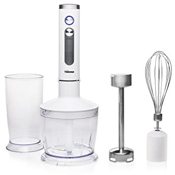 Tristar MX-4186 Stabmixer Set DC Motor - Zerkleinerer, Quirl und Messbecher, 0.6 L, 400 W, weiß