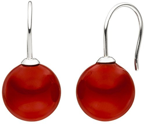 JOBO Ohrhänger 925 Silber 2 Muschelkern Perlen rot 12 mm Ohrringe Perlenohrringe