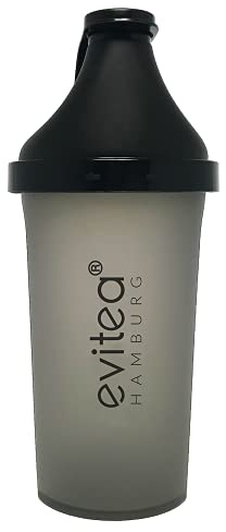 Evi-Shaker 600 ml | Protein Shaker mit Sieb | BPA frei | Auslaufsicher - Schwarz