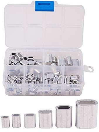 INCREWAY 180 Stück Aluminium Quetschhülsen Clip 6 Größen Oval Loop Hülsen Hülsen Hülse für Drahtseil