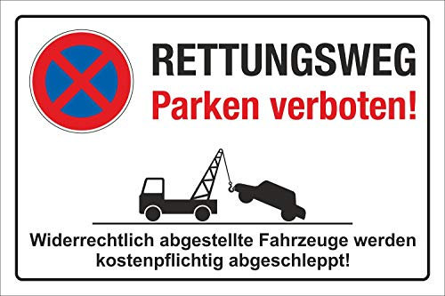 Schild Parkverbot Halteverbot Rettungsweg Parken verboten 3 mm Alu-Vebund 300 x 200 mm