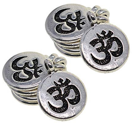 F Fityle 30 Pièces Pendentifs Breloques en Yoga Argent Tibétain Collier Porte-Clés Scrapbooking, Argent + Om