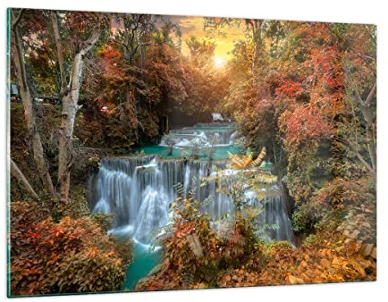 Bilder auf Glas 120x80cm Wandbild Glasdruck Landschaften Natur - 3995 | Park Wasserfall Wasser Groß XXL Modern Dekoration Wohnzimmer Schlafzimmer Küche Wanddeko Kunstdruck Art Wall Decor ARTTOR