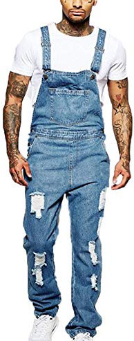 Kewing Tuta da Uomo, Jeans Strappati, Salopette Vintage, Salopette di Jeans, Salopette di Jeans