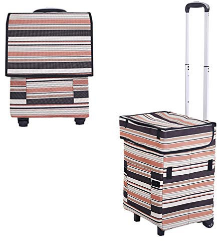 Falytemow Collapsible Utility Cart Foldable Reusable Shopping Trolley Bag with Wheels and Telescoping Handle Waterproof Oxford Fabric Folding Grocery Cart for Women or Men Travel Home Kitchen