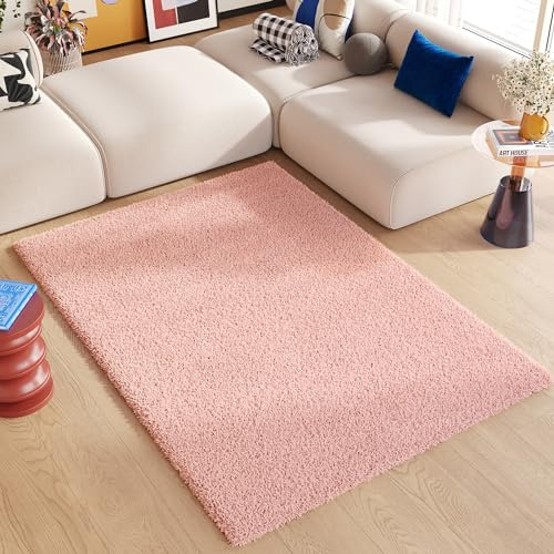 TAPISO Essence Teppich Hochflor Langflor Shaggy Rosa Rechteckig Super Weich Felloptik Schlafzimmer Wohnzimmer ÖKO-TEX 140 x 200 cm
