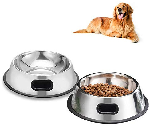 SUOXU Dog Bowl,2 Stainless Steel Feeder Dog Bowl,Dog Plate Bowls With Rubber Bases Medium and Large Pet Bowl For Feeding Water and Food