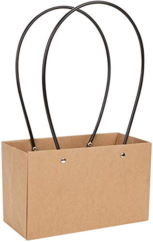 Shiwaki 5pcs Kraftpapier Blume Geschenkbeutel Bouquet Taschen Box wasserdichte braune Papiertr?gertaschen mit Griff Tragetaschen für Geburtstag Hochzeitsfeier Gef?lligkeiten - Braun