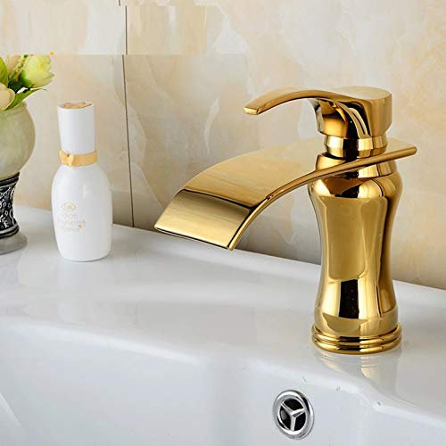 YHSGY Vintage Kupfer Badezimmer Jade Becken Wasserhahn Wasserfall Retro Becken Wasserhahn Mixer Wasserhahn Vintage Vergoldet