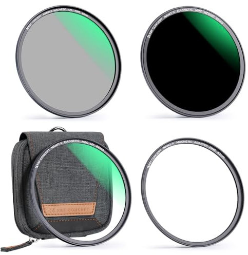 K&F Concept 49mm Filtre UV Multi-Couches + CPL Polarisant Circulaire + ND1000 Magnétique avec Bague Base et Sac de Rangement en Kit Installer Rapidement pour Objectif Appareil Photo