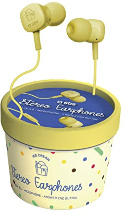 SBS Auricolari Ice Cream Stereo con Cavo Jack 3,5Mm, Confezione Coppetta Gelato, per Smartphone Samsung/Oppo/Xiaomi/Huawei, Speaker, Pc, Tablet, Mp3, Giallo