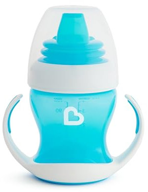 Munchkin Taza de Transición Suave para Bebé, Tazas para Bebés y Niños Pequeños con Asa y Tapa, Libre de BPA, Sin Derrames, A Prueba de Fugas, Tazas de Silicona para Niños de 4m+ 118ml, Azul