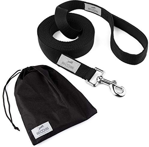 BedDog® Tyson Trainingsleine mit Aufbewahrungsbeutel, Lange Leine mit Handschlaufe, langlebige Schlepp-Leine, Hundeleine, Schwimmleine, robust 5m - schwarz