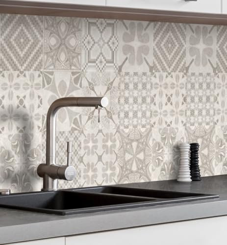 MyMaxxi Küchenrückwand Folie selbstklebend matt - einfache Montage ohne Bohren 0,4mm stark Versteift - Motiv Mosaik Beige 60cm hoch - Spritzschutz Küche Klebefolie - Kachel Fliese 340 x 60cm