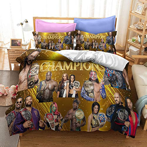 NICHIYOBI World Wrestling Entertainment WWE Bettbezug Bettwäsche Set - Bettbezug und Kissenbezug,Mikrofaser,3D Digital Print dreiteiliger Bettwäsche (7,Single 135x200cm)