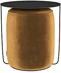 Selsey Gazure - Beistelltisch/Sofatisch aus Metall mit weichem Pouf, rund (Senfgelb)