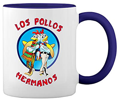 Breaking Bad Los Pollos Hermanos Weiße Tasse Mug mit blauem Felgen und Griff