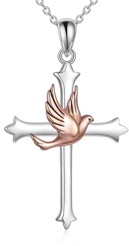 YAFEINI Kreuz Kette Damen Silber 925 Taube Kreuz Anhänger Halskette Taufgeschenke Christlicher Schmuck Konfirmation Geschenke für Frauen