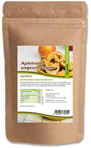 Mynatura Apfelringe getrocknet, ungeschwefelt I Naturbelassen I Backen I Apfel I Snack I Müsli I Vegan I Beutel (2x 1000g)