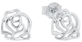 Amor Ohrstecker 925 Sterling Silber Damen Ohrschmuck, 0,8 cm, Silber, Rose, Kommt in Schmuck Geschenk Box, 2034103