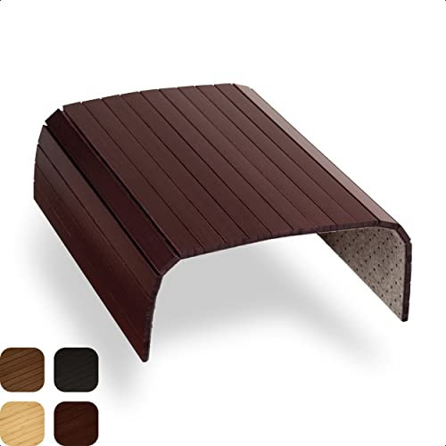 Tuko Sofatablett Armlehne Flexibel Bambus Sofabutler Couchtablett - Premium Sofa Ablage Getränkehalter - Holztablett Sofa Tablett Butler Auflage Tisch Couch Ablage Lehne für Sofalehne - Kirschbraun