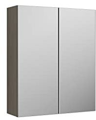 nuie OFF2517 Arno Modern Bathroom Wall Hung Mirror Cabinet - 2 Door 50/50 Split, 600mm, Woodgrain Solace Oak