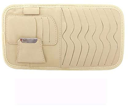 Car CD Case Holder Car Universal Sun Visor Leather Organizer Pocket Storage Pouch CD Sunglasses Visor for Cards Pens Documents Charger Cables Headphones