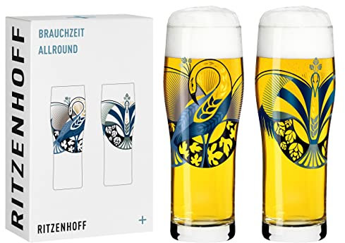 RITZENHOFF 3781004 Trinkglas universal 600 ml - Serie Brauchzeit Nr. 4, 2 Stk. mit abgestimmtem Motiv - Made in Germany