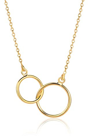 OROVI Damen Goldschmuck, Gold Kette mit Doppel Ring Anhänger, Collier 9 Karat (375) Gelbgold 42 cm
