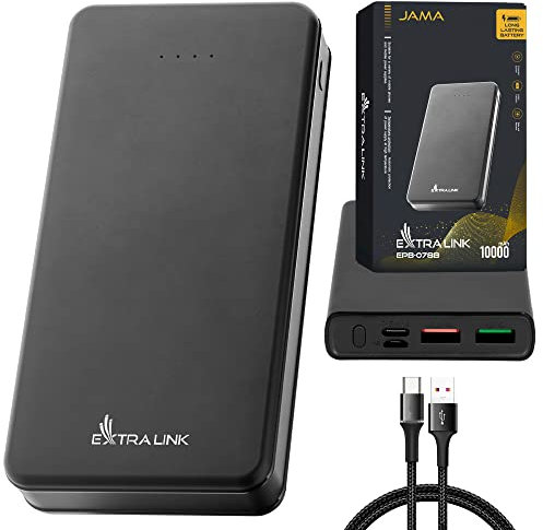 EXTRALINK EPB-078 Powerbank 10000 mAh 5V Power Bank USB C Micro-USB Robustes Gehäuse Lithium-Polymer-Akku Externe Handyakkus Kompakte Größe alle USB C Produkte kompatibel Schwarz