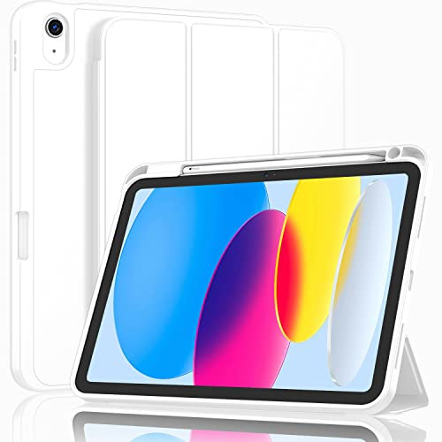 ZryXal Custodia per iPad (A16)/iPad di 10a generazione [11 2025/10,9 2022] con portapenne, custodia intelligente con retro in morbido TPU [supporto auto wake/sleep] (bianco)