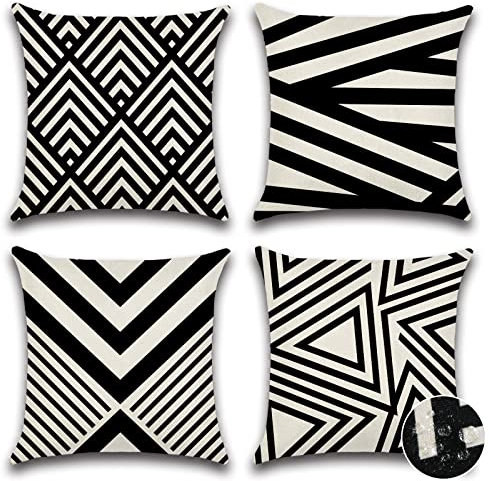 Ohok Wasserdicht Kissenbezug 45x45 cm, 4er Set Dekorativ Outdoor Kissenhülle Deko Sofakissen Couchkissen Zierkissenbezüge für Sofa Wohnzimmer Balkon Garten Auto (Gestreifte Geometrie)