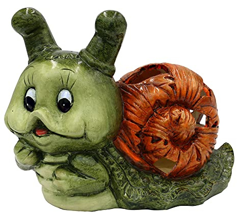 Dekohelden24 XXL-Keramik Schnecke/Dekoschnecke mit Windlicht, Gartendeko, Maße ca. 25,5 x 12,8 x 19,7 cm