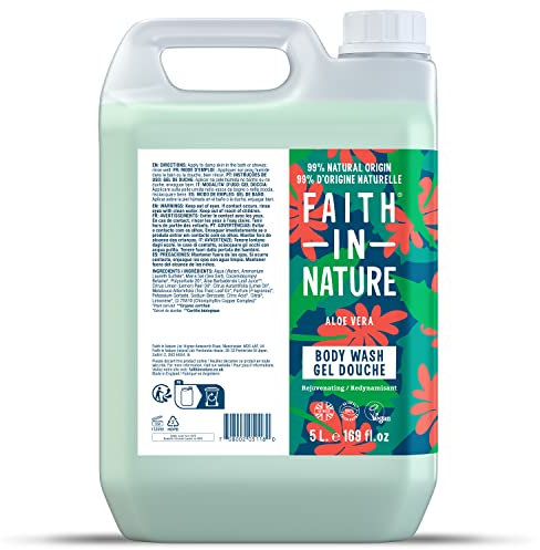 Gel Douche & Bain Naturel à l'Aloe Vera Faith In Nature, Régénérant, Vegan & Cruelty Free, Sans Parabènes & SLES, Recharge de 5L