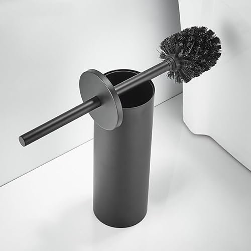 Stainless Steel Toilet Brush with Holder Set with Extra Long Handle Durable Bristles Toilet Bowl Brush and Covered Holder for Bathroom Storage (Black - Standing)