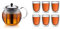 Bodum - 1802-16 - Assam - Théière à Piston en verre - Filtre et Couvercle inox - 1.5 L & 4559-10-12 - Pavina - Coffret de 6 Verres Double Paroi - 36 cl, Transparent, 6 Unité