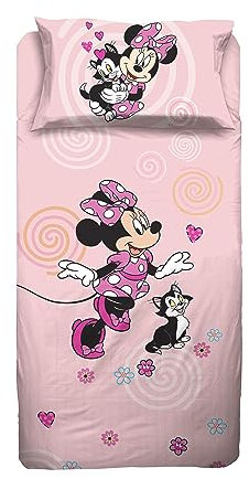 Minnie, Lenzuolo Letto Singolo, Completo Letto Singolo Disney, Lenzuolo Sopra, Lenzuolo Con Angoli, Federa, Rosa, Disney, 100% Cotone, Prodotto Ufficiale