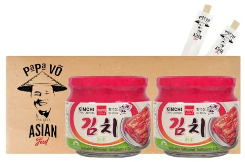 2er Pack (2x410g) Wang Kimchi im Glas + 2 Papa Vo Essstäbchen